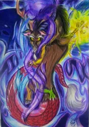 Size: 441x630 | Tagged: safe, artist:shadowingartist, derpibooru import, discord, draconequus, chaos, image, magic, png, solo, traditional art