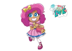 Size: 2039x1447 | Tagged: safe, artist:theladysknight, derpibooru import, pinkie pie, human, my little pony: pony life, alternate hairstyle, belt, bow, bowl, bowtie, bracelet, clothes, dough, dress, ear piercing, earring, eyeshadow, female, grin, hair bow, humanized, image, jewelry, lipstick, makeup, mary janes, piercing, png, shoes, simple background, skirt, smiling, socks, solo, spoon, stockings, thigh highs, transparent background, wooden spoon