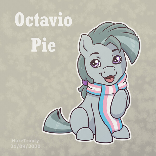 Size: 1400x1400 | Tagged: safe, artist:haretrinity, derpibooru import, marble pie, earth pony, pony, my little pony: pony life, clothes, gender headcanon, headcanon, image, jpeg, lgbt headcanon, male, mouthpiece, octavio pie, open mouth, politics, pride, pride flag, raised hoof, scarf, solo, stallion, trans male, trans octavio, transgender, transgender pride flag