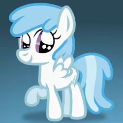 Size: 768x768 | Tagged: safe, artist:apronspawn, derpibooru import, cotton cloudy, pegasus, pony, cloud, cottonbetes, cute, cutie mark, cyan background, female, filly, image, png, raised hoof, simple background, smiling