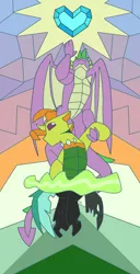 Size: 4960x9690 | Tagged: safe, artist:sevenserenity, derpibooru import, spike, thorax, changedling, changeling, dragon, fanfic, changeling magic, crystal heart, duo, fanfic art, fanfic cover, image, male, misleading thumbnail, png, stained glass