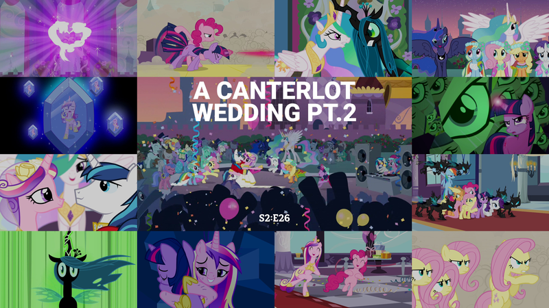 Size: 1986x1117 | Tagged: safe, derpibooru import, edit, edited screencap, editor:quoterific, screencap, applejack, bruce mane, caesar, count caesar, fine line, fluttershy, lyra heartstrings, lyrica lilac, maxie, minuette, north star, pinkie pie, princess cadance, princess celestia, princess luna, queen chrysalis, rainbow dash, rarity, royal ribbon, sealed scroll, shining armor, star gazer, star hunter, twilight sparkle, twinkleshine, vinyl scratch, changeling, changeling queen, a canterlot wedding, disguise, disguised changeling, female, image, mane six, png, twigun