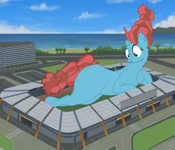 Size: 1280x1102 | Tagged: safe, artist:oceanrailroader, derpibooru import, meadowbrook, earth pony, pony, female, giant earth pony, giant pony, giantess, image, jpeg, macro, stadium