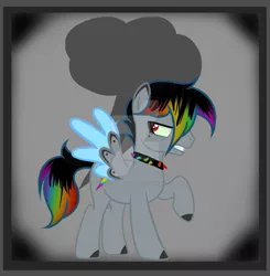 Size: 1280x1307 | Tagged: safe, artist:nightfoxgangsters, derpibooru import, oc, oc:rainbow storm, unofficial characters only, pegasus, pony, image, jpeg, male, offspring, one hoof raised, parent:king sombra, parent:rainbow dash, parents:sombradash, pegasus oc, raised hoof, solo, spread wings, stallion, wings