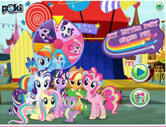 Size: 581x446 | Tagged: safe, derpibooru import, edit, screencap, applejack, fluttershy, pinkie pie, rainbow dash, rarity, spike, twilight sparkle, alicorn, art theft, flash game, gift wrapped, image, logo, logo edit, looking at you, mane seven, mane six, png, rainbow power, rainbow power-ified, stage, twilight sparkle (alicorn), wheel