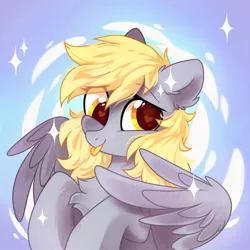 Size: 1500x1500 | Tagged: safe, artist:mirtash, derpibooru import, derpy hooves, pegasus, pony, abstract background, chest fluff, cute, derpabetes, eye clipping through hair, female, heart eyes, image, jpeg, looking at you, mare, smiling, solo, tongue out, wingding eyes