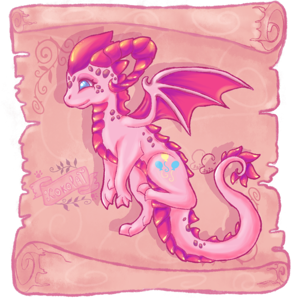 Size: 1000x1000 | Tagged: safe, alternate version, artist:kokolat_spark, derpibooru import, pinkie pie, dragon, dragonified, female, horns, image, pinkiedragon, png, simple background, solo, species swap, transparent background, wings