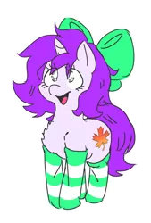 Size: 996x1472 | Tagged: safe, artist:doodlegamertj, derpibooru import, oc, oc:mable syrup, unofficial characters only, pony, unicorn, blind, bow, clothes, image, png, purple hair, simple background, socks, sticker, striped socks, transparent background