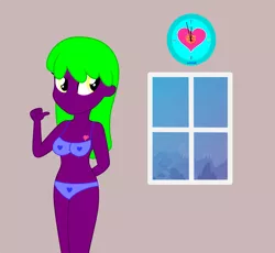 Size: 2000x1841 | Tagged: suggestive, artist:luckreza8, derpibooru import, oc, oc:rose love, unofficial characters only, human, equestria girls, bedroom, belly button, bra, breasts, clock, clothes, female, happy, image, night, panties, png, underwear, window