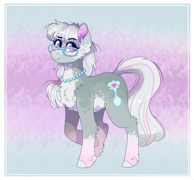 Size: 2106x1950 | Tagged: safe, artist:aaa-its-spook, derpibooru import, silver spoon, earth pony, pony, alternate design, chest fluff, cute, fluffy, glasses, image, jewelry, jpeg, necklace, older, pale belly, pearl necklace, silverbetes, socks (coat marking), solo, unshorn fetlocks