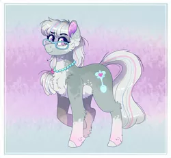 Size: 2106x1950 | Tagged: safe, artist:aaa-its-spook, derpibooru import, silver spoon, earth pony, pony, alternate design, chest fluff, cute, fluffy, glasses, image, jewelry, jpeg, necklace, older, pale belly, pearl necklace, silverbetes, socks (coat markings), solo, unshorn fetlocks
