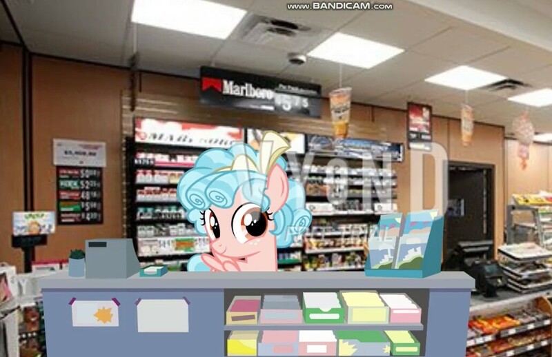 Size: 1031x668 | Tagged: safe, artist:seth mealy, derpibooru import, cozy glow, pony, 7 eleven, image, irl, jpeg, photo, ponies in real life, shop