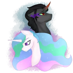 Size: 1024x1024 | Tagged: safe, artist:thecreativerey, derpibooru import, king sombra, princess celestia, alicorn, unicorn, bad end, celestibra, colored horn, crying, curved horn, female, horn, image, male, png, sad, shipping, simple background, sombra eyes, sombra horn, straight, transparent background