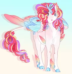 Size: 1843x1879 | Tagged: safe, artist:seffiron, derpibooru import, oc, oc:abyssal melodies, hybrid, cloven hooves, colored wings, fetlock fins, image, magical lesbian spawn, multicolored wings, offspring, parent:princess cadance, parent:queen novo, png, solo, wings