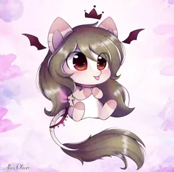 Size: 1877x1855 | Tagged: safe, artist:aleuoliver, derpibooru import, oc, unofficial characters only, bat pony, pony, :p, bat pony oc, bat wings, chibi, choker, colored hooves, crown, floating wings, image, jewelry, jpeg, leonine tail, regalia, sitting, solo, tongue out, wings