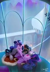 Size: 1080x1534 | Tagged: safe, artist:tingsan, derpibooru import, king sombra, twilight sparkle, twilight sparkle (alicorn), alicorn, pony, unicorn, butt, cuddling, dock, female, image, jpeg, male, plot, shipping, straight, twibra