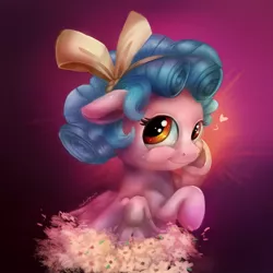 Size: 1200x1200 | Tagged: safe, artist:underdog234, derpibooru import, cozy glow, pegasus, pony, cozybetes, cute, female, filly, floating heart, flower, heart, hoof on cheek, image, jpeg, looking at you, signature, solo