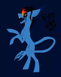 Size: 2190x2738 | Tagged: safe, artist:toptian, derpibooru import, oc, unofficial characters only, monster pony, pony, augmented tail, black sclera, blue background, image, male, open mouth, png, rearing, simple background, solo, stallion