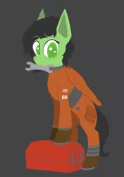 Size: 1203x1711 | Tagged: safe, artist:enragement filly, derpibooru import, pegasus, pony, astronaut, female, filly, freckles, image, png, simple background, solo, spacesuit, toolbox, wrench