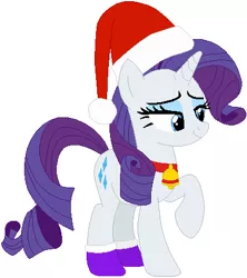 Size: 397x448 | Tagged: safe, artist:selenaede, artist:user15432, derpibooru import, rarity, pony, unicorn, base used, bell, christmas, christmas outfit, clothes, hat, holiday, image, jewelry, necklace, png, purple socks, raised hoof, red hat, santa hat, socks