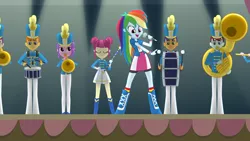 Size: 1920x1080 | Tagged: safe, derpibooru import, screencap, majorette, rainbow dash, sweeten sour, equestria girls, friendship games, background human, chs rally song, female, image, png