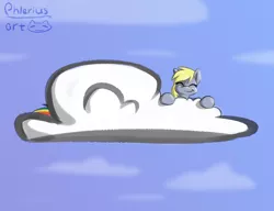 Size: 2600x2000 | Tagged: safe, artist:phlerius, derpibooru import, derpy hooves, rainbow dash, pegasus, pony, cloud, cute, digital art, duo, eyes closed, image, on a cloud, png, sky, smiling, tail