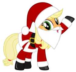 Size: 1024x963 | Tagged: artist needed, safe, derpibooru import, applejack, earth pony, pony, belt, boots, christmas, clothes, costume, fake beard, female, hat, holiday, image, looking at you, mare, png, raised hoof, santa beard, santa claus, santa costume, santa hat, shoes, simple background, transparent background, vector