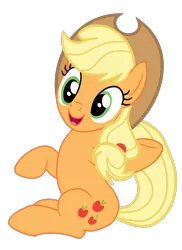 Size: 1107x1523 | Tagged: safe, artist:gmaplay, derpibooru import, applejack, earth pony, pony, best gift ever, mystery voice, applejack's hat, cowboy hat, cute, female, hat, image, jackabetes, open mouth, png, raised hoof, simple background, sitting, solo, transparent background