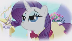 Size: 1920x1080 | Tagged: safe, derpibooru import, screencap, rarity, pony, unicorn, the ticket master, bedroom eyes, clothes, dress, female, frilly dress, image, imagine spot, lidded eyes, mare, png, solo