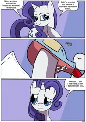 Size: 479x677 | Tagged: safe, artist:ltcolonelwhipper, artist:rex-equinox, derpibooru import, rarity, pony, unicorn, comic:coming of age, age progression, bottle, comic, commission, confused, drinking, female, image, looking sideways, mare, note, onomatopoeia, open mouth, png, potion, raised hoof, smiling, solo, speech bubble, story included, transformation, transformation sequence