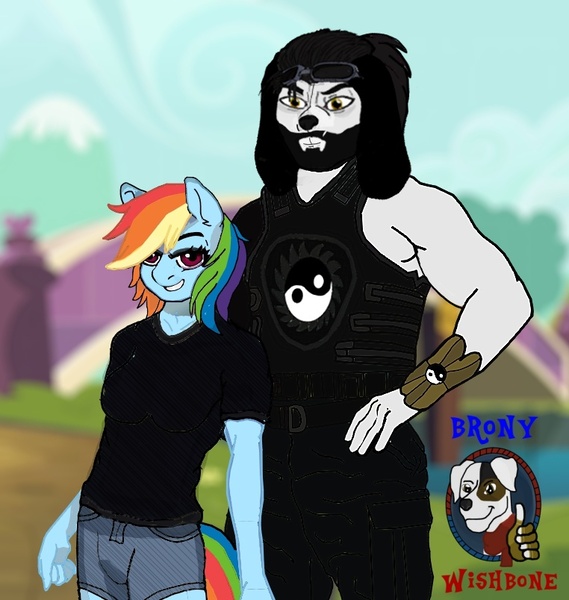 Size: 762x804 | Tagged: safe, artist:bronywishbone, derpibooru import, rainbow dash, oc, oc:james, anthro, dog, pegasus, fanfic:i am wishbone, image, jpeg, ponyville