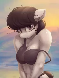 Size: 1754x2338 | Tagged: suggestive, artist:alcor, derpibooru import, octavia melody, anthro, earth pony, pony, abs, adorasexy, arm boob squeeze, beach, beautiful, beautisexy, belly button, big breasts, big eyes, bikini, breasts, busty octavia, chest fluff, cleavage, clothes, cute, ear fluff, eyelashes, female, floppy ears, image, jpeg, looking at you, mare, off shoulder, purple eyes, raised shoulders, sexy, sky background, solo, solo female, sunset, swimsuit, tavibetes