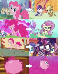Size: 2080x2632 | Tagged: safe, artist:ncolque, derpibooru import, edit, edited screencap, screencap, applejack, discord, dishwater slog, fluttershy, pinkie pie, princess celestia, princess luna, rainbow dash, rarity, smallfry, spike, starlight glimmer, twilight sparkle, twilight sparkle (alicorn), alicorn, balloon pony, draconequus, dragon, earth pony, inflatable pony, pegasus, pony, unicorn, friendship is magic, my little pony: pony life, princess probz, the best of the worst, the ending of the end, the one where pinkie pie knows, too many pinkie pies, spoiler:pony life s01e01, spoiler:pony life s01e02, angry, applejack's hat, breaking the fourth wall, chaos pinkie, comparison, cowboy hat, crying, eyes closed, female, fourth wall, fourth wall destruction, g4 to g4.5, giant pony, giantshy, hat, image, inflatable, inflation, macro, male, mane seven, mane six, open mouth, png, ponyville, royal sisters, siblings, sisters, sugarcube corner, winged spike