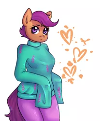 Size: 3000x3631 | Tagged: safe, artist:0blackster, derpibooru import, scootaloo, anthro, breasts, busty scootaloo, clothes, image, long sleeves, png, simple background, sweater, white background