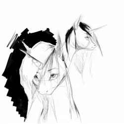 Size: 2160x2160 | Tagged: safe, artist:kiwwsplash, derpibooru import, oc, unofficial characters only, pony, unicorn, bust, duo, horn, image, jpeg, lineart, monochrome, unicorn oc