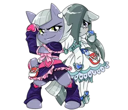 Size: 1480x1280 | Tagged: safe, artist:batipin, derpibooru import, limestone pie, marble pie, earth pony, semi-anthro, clothes, cosplay, costume, cure black, cure white, image, png, pretty cure, simple background, transparent background