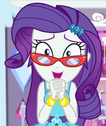 Size: 582x697 | Tagged: safe, derpibooru import, screencap, rarity, costume conundrum, equestria girls, equestria girls series, spoiler:eqg series (season 2), costume conundrum: rarity, cropped, female, glasses, image, png, rarity's glasses, solo