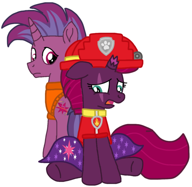 Size: 1101x1073 | Tagged: safe, artist:徐詩珮, derpibooru import, fizzlepop berrytwist, tempest shadow, oc, oc:transparent (tempest's father), series:sprglitemplight diary, series:sprglitemplight life jacket days, series:springshadowdrops diary, series:springshadowdrops life jacket days, alternate universe, clothes, father and child, father and daughter, female, i can't believe it's not ejlightning007arts, image, lifejacket, male, marshall (paw patrol), paw patrol, png, simple background, transparent background