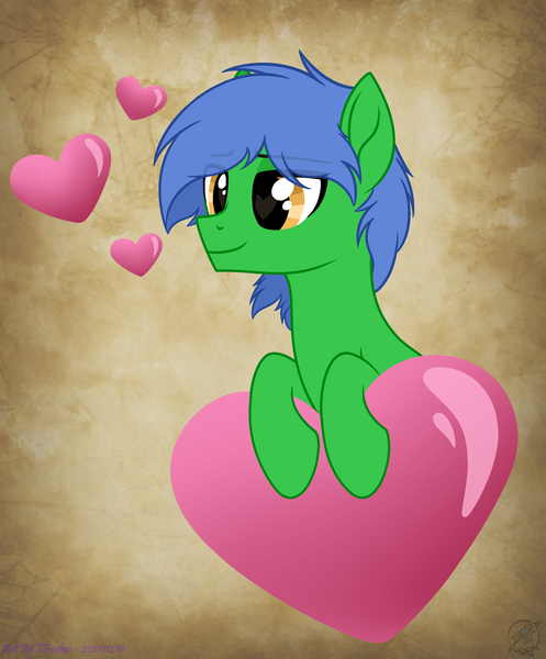 Size: 2605x3145 | Tagged: safe, artist:starshade, artist:zfarkos, derpibooru import, oc, oc:staticspark, unofficial characters only, earth pony, pony, blue mane, green, heart, heart eyes, image, male, png, solo, stallion, wingding eyes
