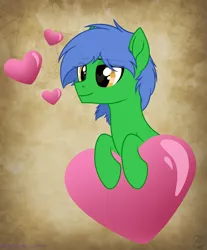 Size: 2605x3145 | Tagged: safe, artist:starshade, artist:zfarkos, derpibooru import, oc, oc:staticspark, unofficial characters only, earth pony, pony, blue mane, green, heart, heart eyes, image, male, png, solo, stallion, wingding eyes