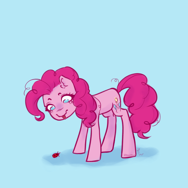 Size: 2200x2200 | Tagged: safe, artist:zowzowo, derpibooru import, pinkie pie, earth pony, insect, ladybug, pony, cute, image, pink, png, simple, solo, tongue out