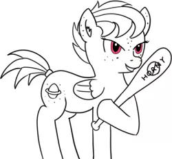 Size: 2083x1936 | Tagged: safe, artist:poniidesu, derpibooru import, oc, oc:apogee, unofficial characters only, pegasus, pony, baseball bat, female, filly, horny, image, monochrome, png, solo