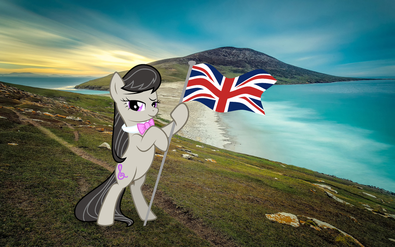 Size: 1960x1226 | Tagged: safe, derpibooru import, edit, octavia melody, earth pony, britain, britavia, british, british flag, falkland islands, image, jpeg, scenery, solo, union jack