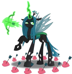 Size: 6680x6877 | Tagged: safe, artist:anime-equestria, derpibooru import, queen chrysalis, changeling, changeling queen, arrow, arrow through heart, bow, female, heart, image, levitation, magic, png, simple background, smiling, solo, telekinesis, transparent background, vector, wings