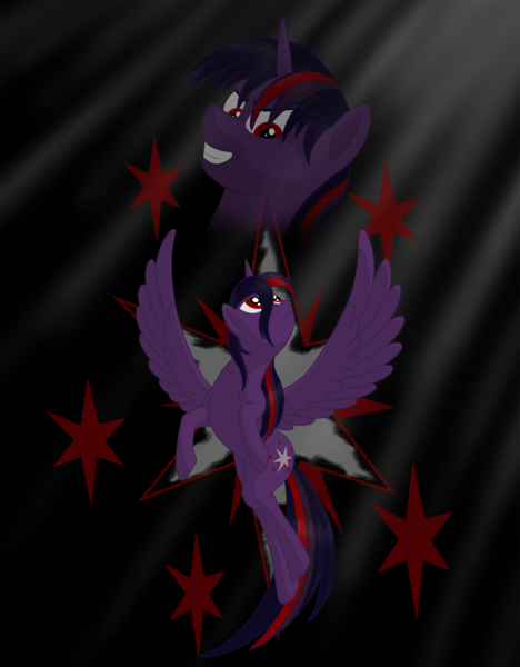 Size: 1497x1920 | Tagged: safe, artist:nebulastar985, derpibooru import, oc, oc:midnight star, alicorn, pony, fanfic, fanfic:midnight star, alicorn oc, bust, fanfic art, fanfic cover, female, flying, grin, horn, image, looking up, mare, not brutalight sparcake, not twilight sparkle, not twivine sparkle, png, smiling, wings