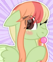 Size: 1800x2100 | Tagged: safe, artist:ponkus, derpibooru import, oc, oc:gray lily, pegasus, pony, blushing, candy, female, food, image, lollipop, mare, png, simple background, solo