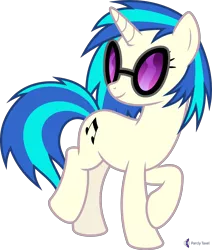 Size: 4000x4710 | Tagged: safe, artist:parclytaxel, derpibooru import, vinyl scratch, pony, unicorn, .svg available, absurd resolution, female, image, mare, png, raised hoof, simple background, smiling, solo, sunglasses, transparent background, trotcon, trotcon online, vector, vinyl's glasses