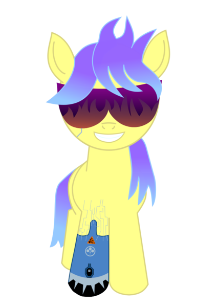 Size: 744x1052 | Tagged: safe, artist:pwnypony db, derpibooru import, oc, unofficial characters only, earth pony, pony, derpibooru community collaboration, .svg available, 2021 community collab, cybernetic implants, cyberpunk, cyberpunk 2077, fire, gradient mane, image, male, png, ponysona, simple background, smiling, solo, sunglasses, transparent background, vector, warning sign