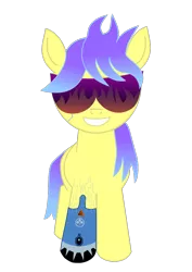 Size: 744x1052 | Tagged: safe, artist:pwnypony db, derpibooru import, oc, unofficial characters only, earth pony, pony, derpibooru community collaboration, .svg available, 2021 community collab, cybernetic implants, cyberpunk, cyberpunk 2077, fire, gradient mane, image, male, png, ponysona, simple background, smiling, solo, sunglasses, transparent background, vector, warning sign