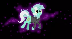 Size: 7559x4157 | Tagged: safe, artist:background basset, derpibooru import, lyra heartstrings, pony, unicorn, fanfic:background pony, clothes, derpibooru exclusive, dig the swell hoodie, female, floating, hoodie, image, png, solo, space, void